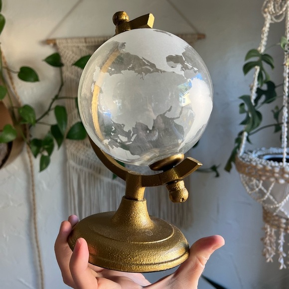 8” Frosted Glass & Gold Decorative Globe | Modern Desk Decor | Made in India - Picture 4 of 6